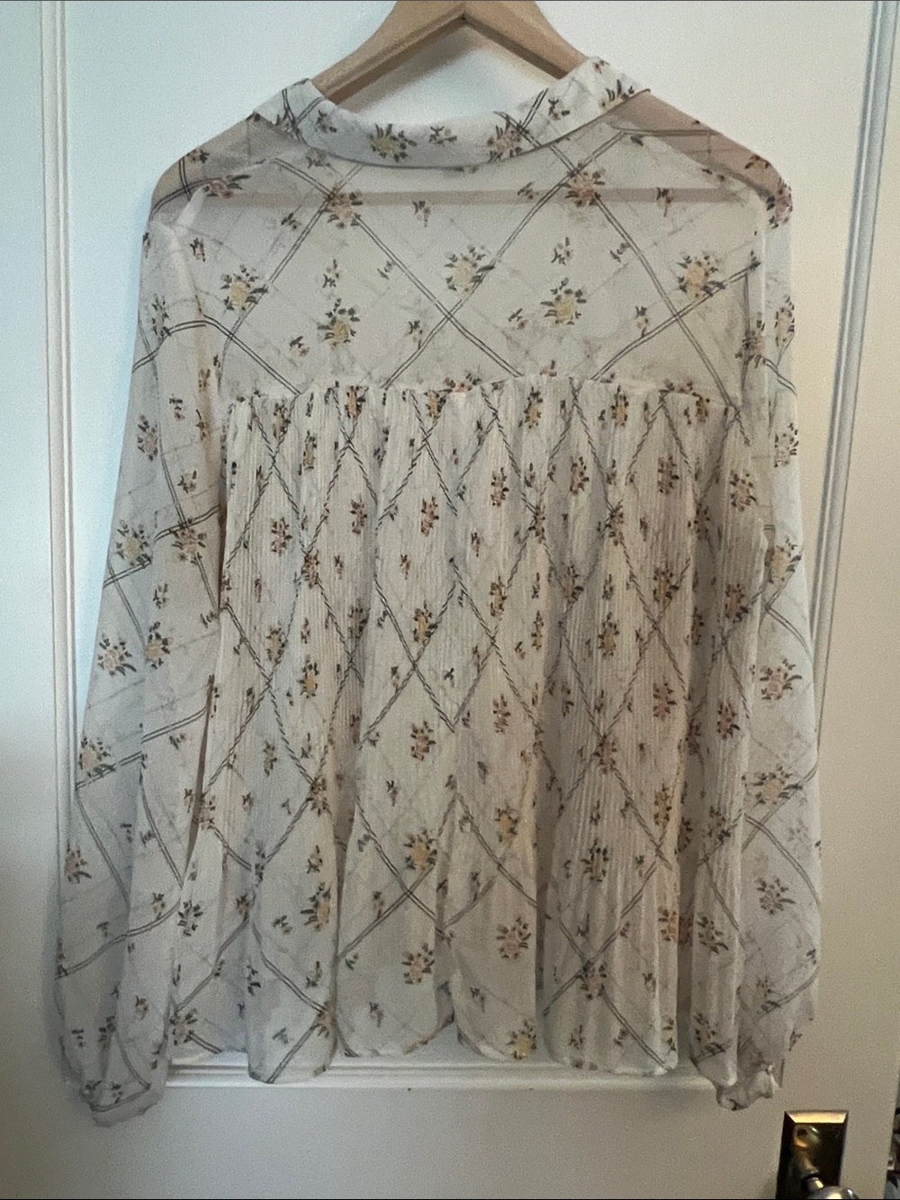 Zara Sheer White Floral Tie-Neck Blouse - Picture 4 of 4